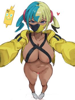 breasts canari_(pokemon) dark-skinned_female dark_skin highres large_breasts nintendo pokemon pokemon_legends:_z-a rakeemspoon simple_background white_background