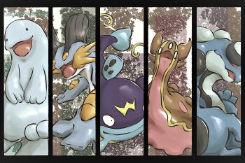 animal_focus blue_lips closed_mouth commentary_request gastrodon gastrodon_(west) gen_2_pokemon gen_3_pokemon gen_4_pokemon gen_5_pokemon highres ken_hollow lips nintendo no_humans nostrils open_mouth pokemon pokemon_(creature) pokemon_focus quagsire seismitoad smile swampert trait_connection whiscash