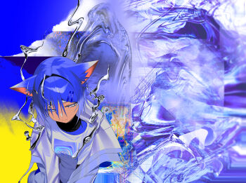 1girl animal_ear_fluff animal_ears blue_hair cat_ears cat_girl commentary english_commentary highres mole mole_under_eye original short_hair signal_1120 solo