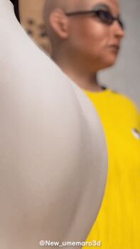 1boy 1girl 3d animated animated_gif bald black_hair bouncing_breasts breasts glasses kamiizumi_itoha large_breasts looping_animation old old_man umemaro umemaro_3d watermark