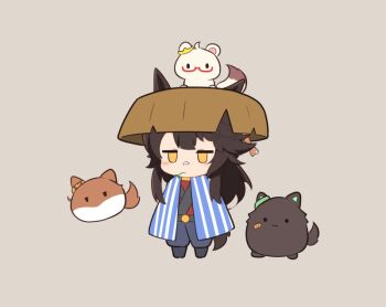 Rule 34 | 1girl, :3, animal, animal ears, animalization, biwa hayahide (umamusume), black hair, black pants, black shoes, blush, bnw (umamusume), brown hat, cat, commentary request, full body, gomashio (goma feet), grey background, hat, horse ears, horse girl, horse tail, jitome, long hair, narita brian (umamusume), narita taishin (umamusume), pants, shoes, simple background, solid circle eyes, standing, tail, umamusume, winning ticket (umamusume), yellow eyes