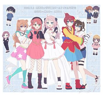 Rule 34 | 6+girls, :d, akamine ten, aqua gloves, aqua socks, bikini, black boots, black bow, black bowtie, black gloves, black hair, black jacket, black pants, black shoes, black shorts, black socks, blue background, blue cardigan, blue eyes, blue shirt, blue shorts, blue skirt, boots, bow, bowtie, brown hair, brown shoes, buttons, cara tesoro, cardigan, closed mouth, collared shirt, commentary request, coral hair ornament, cropped shirt, daydream mermaid, detached sleeves, double-breasted, dress, emma verde, fingerless gloves, fishnet pantyhose, fishnets, frilled dress, frilled gloves, frilled jacket, frills, full body, gloves, green eyes, green necktie, grey jacket, grey skirt, grey socks, hair between eyes, hair bun, hair horns, hair ornament, hand on another&#039;s back, hand on another&#039;s shoulder, hard hat, helmet, high heels, highres, hood, hoodie, index finger raised, ishimine koito, jacket, japanese clothes, kimono, kneehighs, konoe kanata, long hair, long sleeves, looking at viewer, loose socks, love live!, love live! nijigasaki high school idol club, love live! nijigasaki high school idol club the movie - finale, miniskirt, multiple girls, nakasu kasumi, navel, necktie, ng pst, official alternate costume, official alternate hairstyle, open clothes, open collar, open jacket, open mouth, osaka shizuku, pants, pantyhose, phoenix (love live!), pink eyes, pink hoodie, pink jacket, pink shoes, pink skirt, pleated skirt, puffy short sleeves, puffy sleeves, purple eyes, red bikini, red boots, rise up high! (love live!), sandals, school uniform, shirt, shoes, short dress, short hair, short sleeves, shorts, shouting with hands, single hair bun, single side bun, skirt, skirt set, sleeveless, sleeveless dress, sleeveless jacket, sleeveless shirt, sleeves past wrists, smile, socks, split mouth, stellar stream (love live!), suit jacket, swimsuit, takasaki yu, twintails, uehara ayumu, white arm warmers, white dress, white sandals, white shirt, white shoes, yellow helmet, yellow kimono, zhong lanzhu, zhong lanzhu&#039;s mother