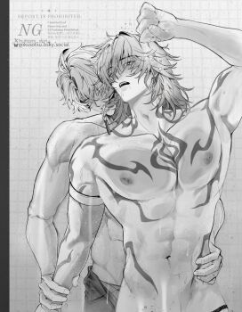 Rule 34 | 2boys, against glass, arm tattoo, armlet, biting another's hair, bluesky logo, bluesky username, blush, braid, chest tattoo, collarbone, commentary request, fingernails, highres, honkai: star rail, honkai (series), hukami dori, jewelry, long hair, looking at another, male focus, multiple boys, mydei (honkai: star rail), navel, nipples, nude, open mouth, pants, pectoral press, pectorals, phainon (honkai: star rail), sex, sex from behind, short hair, shoulder tattoo, side braid, single braid, standing, standing sex, sweat, tattoo, topless male, twitter username, twitter x logo, watermark, yaoi