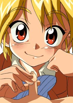 00s 1boy 1girl age_difference animated animated_gif blazer blonde_hair blush bow bowtie brother_and_sister cirima close-up erection foreskin futari_wa_precure handjob head_rest hetero incest jacket looking_at_viewer misumi_nagisa misumi_ryouta penis pov precure red_eyes school_uniform short_hair shota siblings small_penis smile uncensored volvox