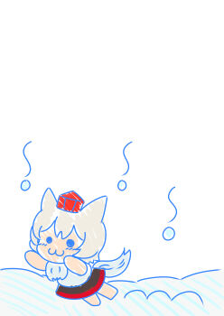 Rule 34 | :3, absurdres, animal ears, barefoot, black skirt, blue eyes, blue outline, chibi, chibi only, closed mouth, commentary request, hat, highres, inubashiri momiji, namonakisamurai, outline, outstretched arms, partial commentary, pom pom (clothes), red hat, red skirt, shirt, short hair, skirt, sleeveless, sleeveless shirt, snow, snowing, tail, tokin hat, touhou, two-tone skirt, white hair, white shirt, wolf ears, wolf girl, wolf tail