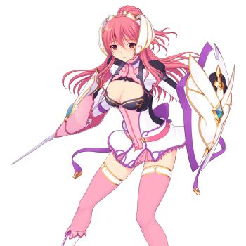 Rule 34 | 1girl, boots, bow, breasts, brown eyes, cleavage, cleavage cutout, clothing cutout, dress, en ciel rena, en ciel rena (sin), game cg, hair between eyes, hair ornament, holding, holding shield, holding sword, holding weapon, kourin tenshi en ciel rena, large breasts, large variant set, long hair, long sleeves, looking at viewer, non-web source, official art, pink hair, pink skirt, pink thighhighs, ponytail, red eyes, red hair, saitou natsuki, shield, short dress, skirt, solo, suhamaya, sword, thighhighs, tomoe rena, transparent background, variant set, weapon, zettai ryouiki