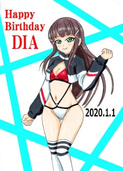 1girl artist_name artist_request bikini black_hair breasts cleavage collared_shirt cyber female_focus green_eyes hair_ornament hairclip kurosawa_dia long_hair looking_at_viewer love_live! love_live!_school_idol_festival love_live!_sunshine!! mole mole_under_mouth red_bikini shirt solo swimsuit white_legwear