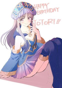 Rule 34 | 1girl, atelier (series), atelier totori, character name, closed mouth, commentary request, detached sleeves, grey eyes, grey hair, happy birthday, highres, long hair, looking to the side, minidraco, pleated skirt, sitting, skirt, smile, solo, totooria helmold