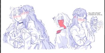 +_+ 1other 3girls blush braid cerydra_(honkai:_star_rail) character_request cipher_(honkai:_star_rail) closed_eyes closed_mouth commentary earrings english_commentary english_text full-face_blush hand_on_another&#039;s_arm heart honkai:_star_rail honkai_(series) hysilens_(honkai:_star_rail) jacket jewelry kiss kissing_cheek long_hair monochrome multiple_girls sh1h0s4k1 shirt spot_color yuri