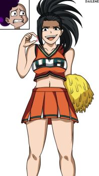 1boy 1girl angry black_eyes black_hair boku_no_hero_academia breasts cheerleader dailene evil_grin evil_smile femdom grin humiliation large_breasts legs long_hair mineta_minoru pom_pom_(cheerleading) ponytail purple_hair skirt small_penis_humiliation smile thighs tiny_gesture white_background yaoyorozu_momo