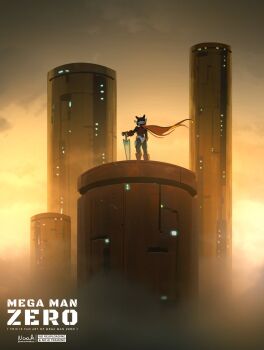 Rule 34 | 1boy, armor, blonde hair, copyright name, energy sword, from behind, helmet, highres, holding, holding sword, holding weapon, long hair, male focus, mega man (series), mega man zero (series), noah (rokoroko), red armor, red helmet, solo, standing, sword, very wide shot, watermark, weapon, z saber, zero(z) (mega man), zero (mega man)