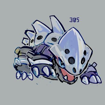 Rule 34 | blue eyes, gen 3 pokemon, grey background, highres, kurapixel, lairon, looking at viewer, nintendo, no humans, numbered, open mouth, pokemon, pokemon (creature), simple background, solo