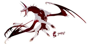 artist_name blood claws commentary dinosaur dragon dynamic_pose english_commentary fang immorthis open_mouth original reference_sheet solo spikes tail teeth watermark white_background wings