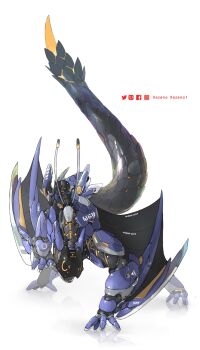 animal_focus artist_name black_sclera colored_sclera commentary english_commentary facebook_logo facebook_username full_body highres instagram_logo instagram_username mecha mechanization monster_hunter_(series) nargacuga no_humans pixiv_logo pixiv_username robot simple_background solo twitter_logo twitter_username white_background xezeno yellow_eyes