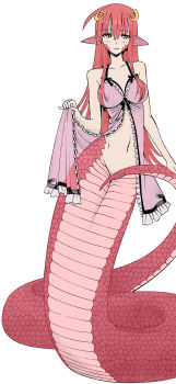 10s 1girl absurdres ahoge babydoll blush breasts colorized female_focus hair_ornament hairclip highres lamia large_breasts long_hair long_image miia_(monster_musume) monster_girl monster_musume_no_iru_nichijou navel nightgown nipples no_panties non-web_source okayado pointy_ears red_hair scales see-through_clothes slit_pupils smile snake_tail solo tail tail_censor tall_image unmoving_pattern very_long_hair yellow_eyes