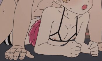 2boys age_difference amakara000 anal animated animated_gif blonde_hair bra crossdressing crossdressing_(mtf) cupless_bra head_out_of_frame male_focus male_penetrated multiple_boys nippleless_clothes nipples nude open_mouth original pectorals sex sex_from_behind shota size_difference skirt sweat trap underwear yaoi