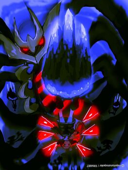 1boy 2girls azelf bag beanie coat colored_sclera cynthia_(pokemon) cyrus_(pokemon) dawn_(pokemon) distortion_world dragon duffel_bag gen_4_pokemon giratina giratina_(origin) glowing glowing_eyes hair_ornament hat highres legendary_pokemon long_hair mayotsunamayo mesprit multiple_girls nintendo pokemon pokemon_(creature) pokemon_dppt pokemon_focus pokemon_platinum red_eyes scarf shadow silhouette spikes uxie wings