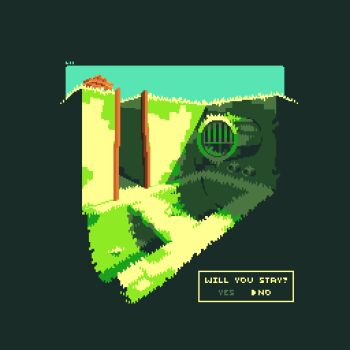 Rule 34 | absurdres, dialogue box, dialogue options, english text, grate, green theme, hedge maze, highres, no humans, original, outdoors, pixel art, scenery, ventiquepxl