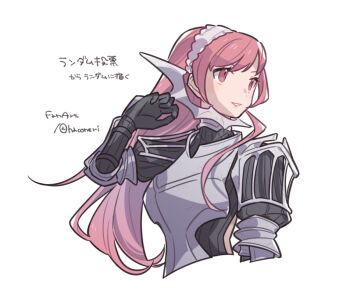 Rule 34 | 1girl, armor, artist name, breastplate, breasts, cherche (fire emblem), fire emblem, fire emblem awakening, grin, haconeri, headdress, long hair, looking to the side, medium breasts, nintendo, red eyes, red hair, simple background, smile, solo, translation request, upper body, very long hair, white background