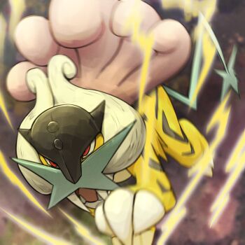 absurdres cat claws commentary_request electricity fangs gen_2_pokemon highres legendary_pokemon nintendo no_humans open_mouth pokemon pokemon_(creature) pokemon_focus pokemon_gsc purple_hair raikou red_eyes running sabretooth_tiger spicyichizo striped_fur tail tusks yellow_fur