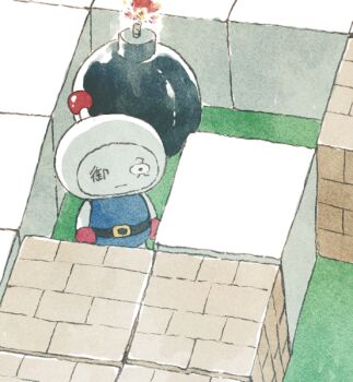 1boy artist_self-insert belt bomb bomberman chibi cosplay explosive expressionless failure gomennasai lit_fuse maze original solo white_bomberman white_bomberman_(cosplay)