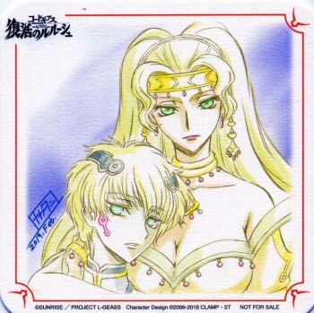 blonde_hair breasts cleavage code_geass code_geass:_fukkatsu_no_lelouch green_eyes large_breasts long_hair official_art shamna