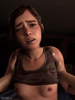 1boy 1girl 3d age_difference animated armpits bed bouncing_breasts breasts brown_hair clothes_lift cowgirl_position ellie_(the_last_of_us) kyut looking_at_viewer looping_animation night nipples nude older_male_and_younger_female on_bed ponytail pov pov_hands room sex shirt_lift small_breasts squatting_cowgirl_position straddling tagme the_last_of_us the_last_of_us_(series) vaginal video