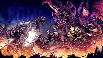 bat_wings battle claws creature destoroyah destruction fangs fighting fire giant giant_monster glowing glowing_eyes glowing_spikes godzilla godzilla_(gemstone) godzilla_(series) godzilla_vs._destoroyah godzilla_vs._gigan_rex godzilla_vs._megalon_(2023_short) head_wings horns jaws kaiju long_tail mini_wings monster multiple_wings no_humans open_mouth oversized_wings scales science_fiction sharp_teeth single_horn spiked_wings spikes spines tail teeth thomdotartz toho wings yellow_eyes