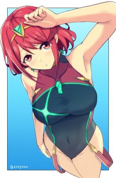 breasts highres large_breasts mochimochi_(xseynao) pyra_(pro_swimmer)_(xenoblade) pyra_(xenoblade) red_hair short_hair solo xenoblade_chronicles_(series) xenoblade_chronicles_2
