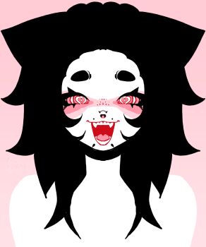 1other absurdres angelbite_(piercing) ash_kinoshita black_hair blush colored_skin dreamalgia eyelashes fangs freckles hair_ears heart heart-shaped_pupils highres nose_blush nostril_piercing open_mouth original other_focus septum_piercing snakebite_(piercing) solo symbol-shaped_pupils thick_eyebrows white_skin