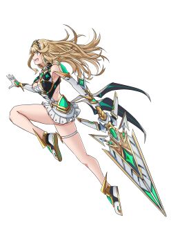 1girl absurdres aegis_sword_(xenoblade) blonde_hair breasts cleavage highres large_breasts miniskirt mythra_(xenoblade) skirt sofusan1526 solo sword weapon xenoblade_chronicles_(series) xenoblade_chronicles_3