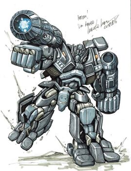 arm_cannon arm_mounted_weapon blue_eyes humanoid_robot ironhide machine marcelo_matere mecha mecha_focus no_humans robot science_fiction transformers transformers_(2007_movie) transformers_(live_action) weapon wheel