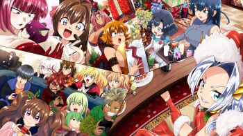 5boys 6+girls aishuu_hebiko alternate_costume alternate_form androgynous breasts breasts_squeezed_together brown_hair cake cat character_doll character_request christmas crossdressing crossdressing_(mtf) crossover cup dark-skinned_female dark_skin doll dress drink drinking_glass food fuuma_tokiko grin happy hat highres huge_breasts igawa_asagi igawa_sakura inage_natsu indoors ingrid_(taimanin_asagi) komochizuki large_breasts looking_at_another multiple_boys multiple_girls obo_cat oboro_(taimanin_asagi) official_alternate_costume onizaki_kirara pink_eyes pink_hair playing_games santa_hat shinganji_kurenai short_hair siblings sisters sitting smile taimanin_(series) taimanin_asagi taimanin_kurenai taimanin_rpgx trap twintails uehara_shikanosuke