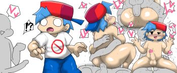 !? 2boys anal ass blue_hair boyfriend_(friday_night_funkin&#039;) cheating_(relationship) clothed_male_nude_male colored_skin cowgirl_position enigi09 erection friday_night_funkin&#039; grey_skin heart highres large_penis medium_penis multiple_boys netorare nude open_mouth penis sex short_hair simple_background sitting sitting_on_person smile speech_bubble straddling surprised white_background yaoi