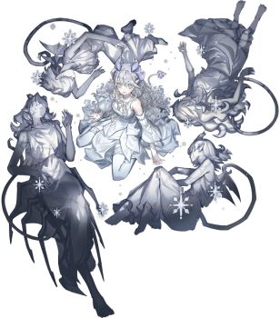 Rule 34 | arianna the labrynth servant, arianne the labrynth servant, arias the labrynth butler, bare shoulders, blue eyes, breasts, demon girl, dress, duel monster, grey hair, horns, lady labrynth of the silver castle, lady labrynth of the silver castle (alternate art), long hair, lovely labrynth of the silver castle, multiple girls, official alternate costume, official alternate hairstyle, official art, pointy ears, simple background, tagme, tail, yu-gi-oh!