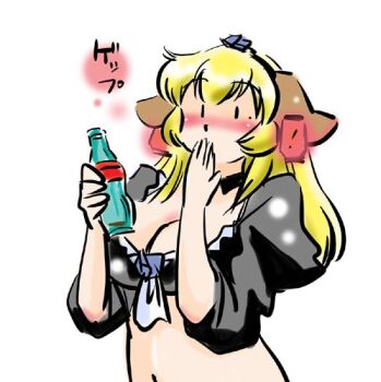 Rule 34 | 1girl, animal ears, azuki osamitsu, bad id, bad pixiv id, blonde hair, bottle, daiginjou, female focus, futaba channel, lowres, solo