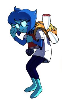 1girl alternate_costume blue_hair blue_skin closed_mouth colored_skin discount-supervillain full_body highres holding lapis_lazuli_(steven_universe) shirt short_hair solo steven_universe transparent_background