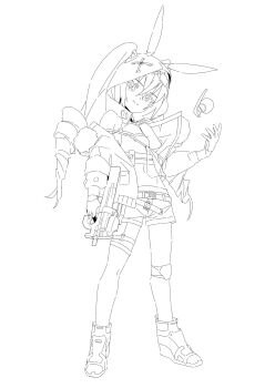 1girl animal_ears animal_hood bronya_zaychik bronya_zaychik_(haxxor_bunny) bullpup closed_mouth commentary_request denim denim_shorts drill_hair explosive fake_animal_ears full_body gloves grenade gun highres holding holding_gun holding_weapon honkai_(series) honkai_impact_3rd hood jacket knee_pads long_hair looking_at_viewer matsushita_yuubin midriff navel p90 rabbit_hood shorts simple_background single_knee_pad smile solo standing submachine_gun twin_drills unfinished weapon white_background