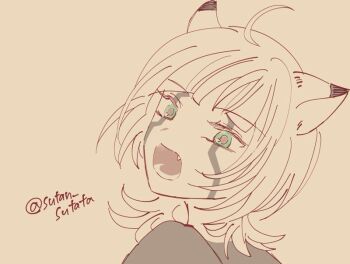 1girl digimon fang fusion green_eyes looking_at_viewer pristimon sakuya_reina short_hair sutan_sutata