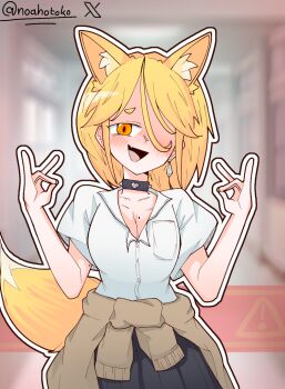 animal_ears breasts earrings fox_ears fox_girl fox_shadow_puppet fox_tail gyaru highres jewelry kudamaki_tsukasa mole mole_on_breast signed tail touhou