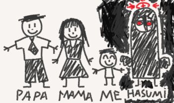 2boys 2girls blue_archive canned_juan child&#039;s_drawing commentary easy_hasumi_(blue_archive)_(mecham) english_commentary hair_between_eyes halo hasumi_(blue_archive) low_wings multiple_boys multiple_girls red_halo wings