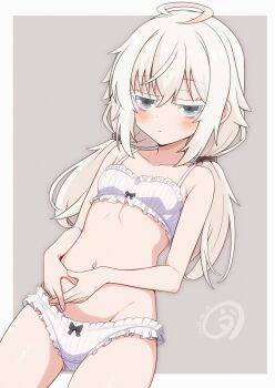 1girl absurdres ahoge bra breasts frilled_panties frills highres long_hair low_twintails navel original panties small_breasts solo twintails underwear underwear_only vuta
