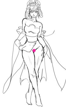 1girl bottomless censored earrings hair_ornament hair_rings japanese_clothes jewelry looking_at_viewer nuwa_(megami_tensei) presenting presenting_pussy pussy shin_megami_tensei shin_megami_tensei_v simple_background sketch solo sunbeam_(artist) unfinished