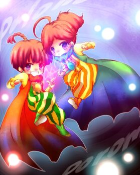 1boy 1girl blue_hair boots braid brown_hair cape child final_fantasy final_fantasy_iv jewelry palom ponytail porom smile square_enix