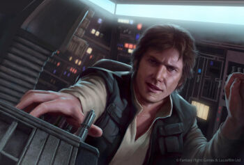 1boy black_vest brown_eyes brown_hair han_solo open_clothes open_vest realistic shirt short_hair solo spacecraft_interior star_wars tony_foti vest white_shirt