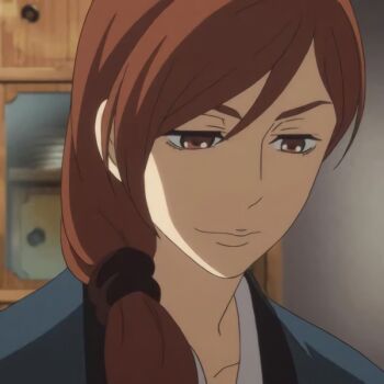 1girl brown_eyes brown_hair female_pov hair_tied_up konatsu_(shouwa_genroku_rakugo_shinjuu) long_hair pov shouwa_genroku_rakugo_shinjuu