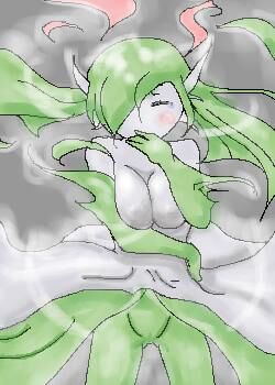 closed_eyes evolution gardevoir gen_3_pokemon green_hair kirlia lowres nintendo pokemon pokemon_(creature) transformation