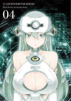 1girl blue_hair breasts cleavage eiyuu_kyoushitsu expressionless highres iona_(eiyuu_kyoushitsu) large_breasts official_art robot source_request tagme