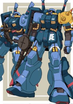 Rule 34 | assault rifle, cyclops, earth federation, goru (glty07), gun, gundam, highres, hizack, holding, holding gun, holding weapon, looking at viewer, machine gun, mecha, mecha focus, mobile suit, no humans, one-eyed, rifle, robot, science fiction, standing, weapon