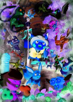 Rule 34 | :3, :d, absurdres, artist request, black necktie, blue eyes, blue jacket, blue sky, brown eyes, brown hat, building, bus, castform, castform (rainy), charizard, closed eyes, closed mouth, clothed pokemon, cloud, cloudy sky, combee, eevee, espeon, flareon, floating, flower, flying, gen 1 pokemon, gen 2 pokemon, gen 3 pokemon, gen 4 pokemon, gen 5 pokemon, gen 6 pokemon, gen 7 pokemon, glaceon, gyarados, hat, highres, holding, holding umbrella, jacket, jolteon, key visual, lamppost, leafeon, legendary pokemon, mew (pokemon), mewtwo, mimikyu, motor vehicle, mythical pokemon, necktie, nintendo, no humans, official art, open mouth, pansage, pidove, pikachu, poke ball, poke ball (basic), poke ball print, pokemon, pokemon (creature), pokemon focus, postbox (outgoing mail), promotional art, psyduck, rain, rainbow, red flower, red rose, rose, roserade, scrafty, second-party source, shirt, sky, smile, sparkle, sylveon, tree, umbrella, vaporeon, white shirt, window, yellow eyes